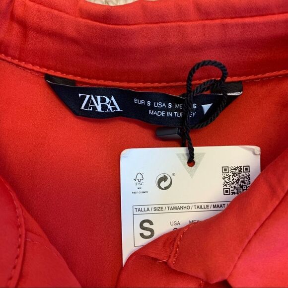 Zara red poplin shirt dress Sz S NWT - Picture 7 of 12